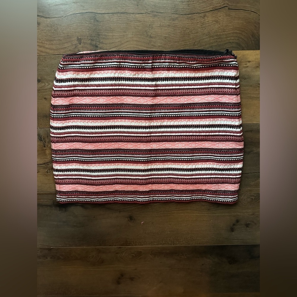 ZARA Trafaluc Textured Striped Mini Skirt | XS | Red, Black & Cream Boho Chic